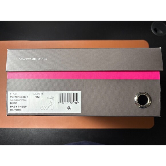 Vince Camuto Vc-Winderly Ankle Strap Block Heels Buff Baby Sheep Leather 9M - Picture 13 of 16